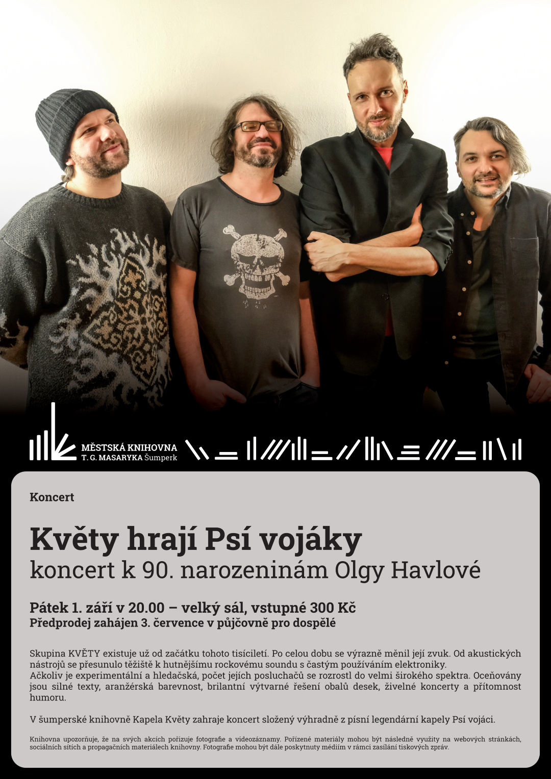 Plakát pro koncert Květy hrají psí vojáky k 90. narozeninám Olgy Havlové