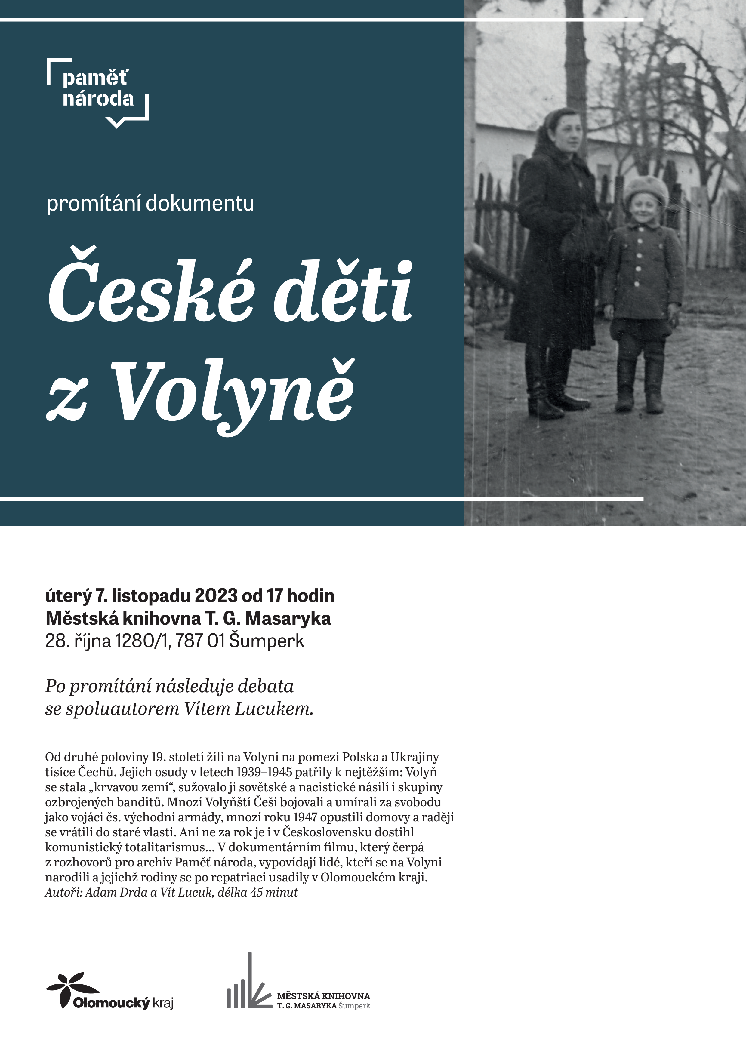 Plakát pro promítání dokumentu paměti národa České děti z Volyně od Adama Drdy a Víta Lucuka