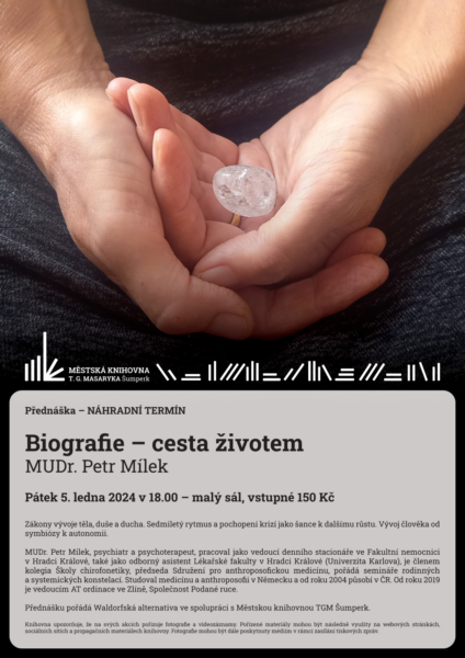 Plakát pro přednášku MUDr. Petra Mílka na téme Biografie - cesta životem